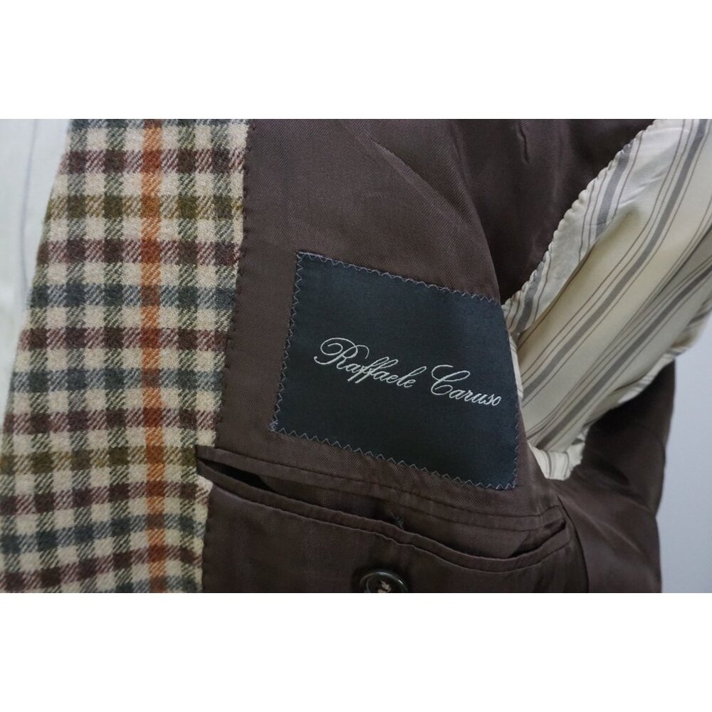 Raffaele Caruso Brown Orange Gingham Plaid Flannel Sport Coat Jacket Sz 36R NEW - Picture 7 of 8